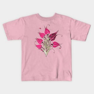 Pink Tulips In Artistic Ottoman Turkish Style Kids T-Shirt